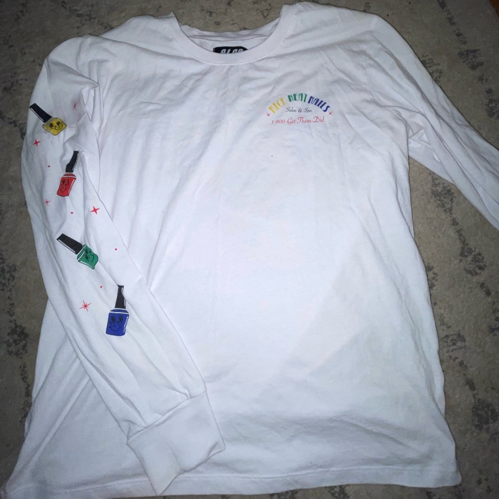A-Lab Nail salon long sleeve white tee